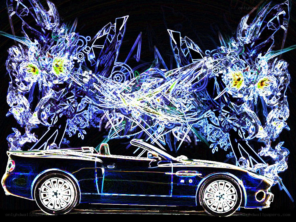 neon car with abstract background