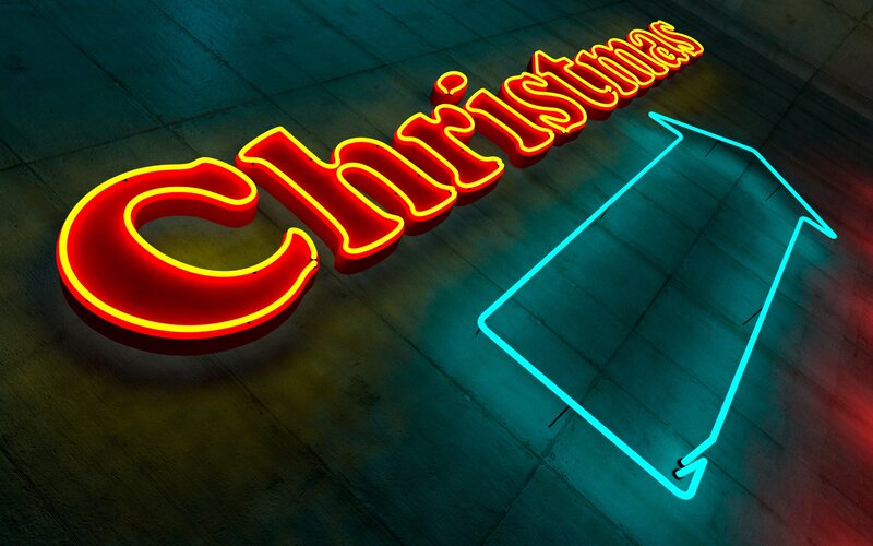 Neon Christmas sign with arrow