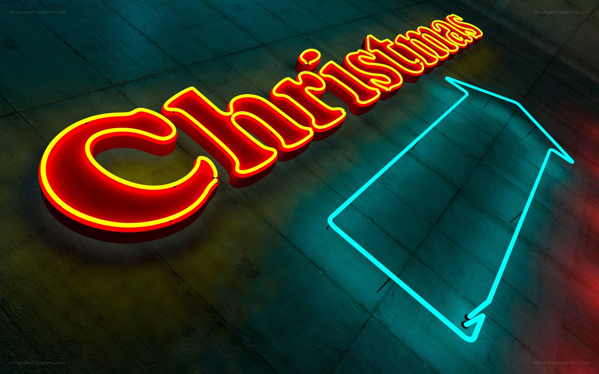 Neon Christmas sign with arrow