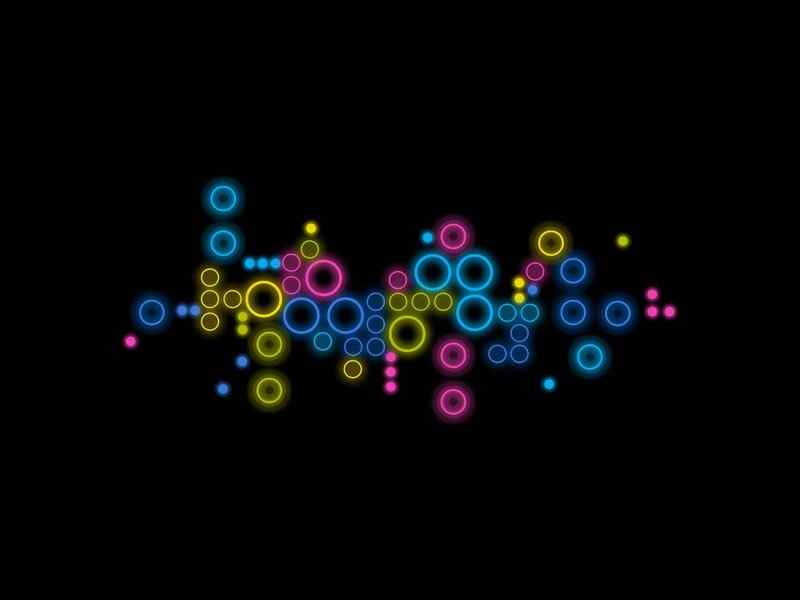 Neon Circles on Black — Blue, Vibrant, Abstract