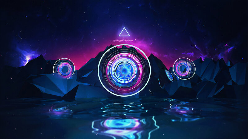 Neon Circles on Mountains