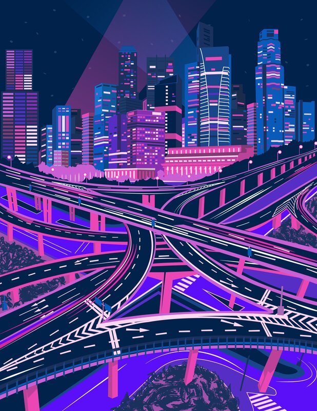 Neon City Highway Interchange