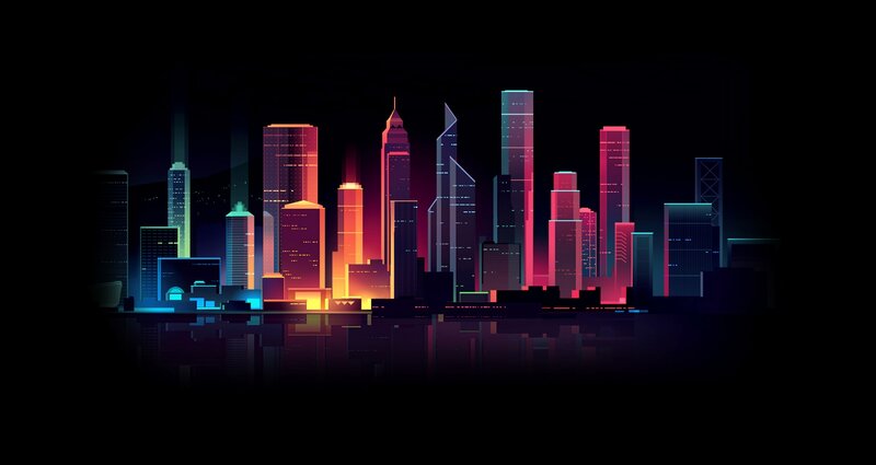 Neon City Skyline — Black