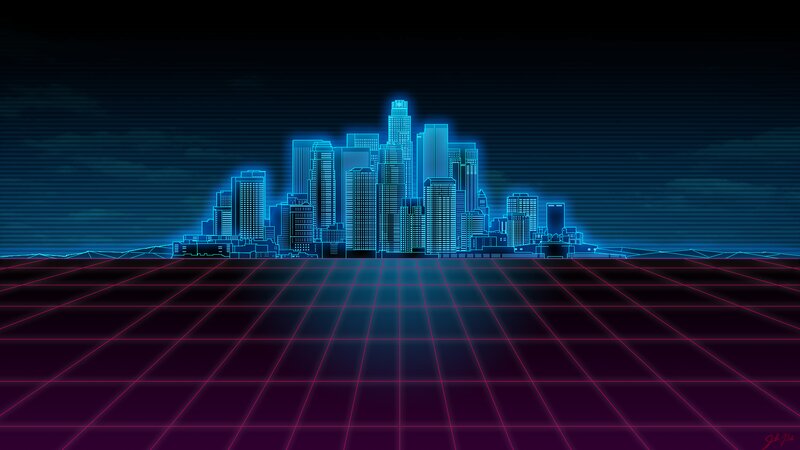 Neon City Skyline — Blue