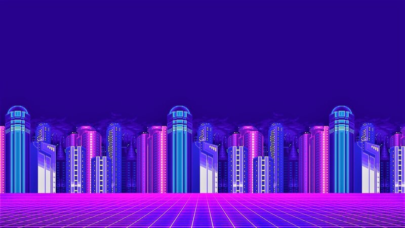 Neon City Skyline — Purple, Futuristic, Night, Pixel Art
