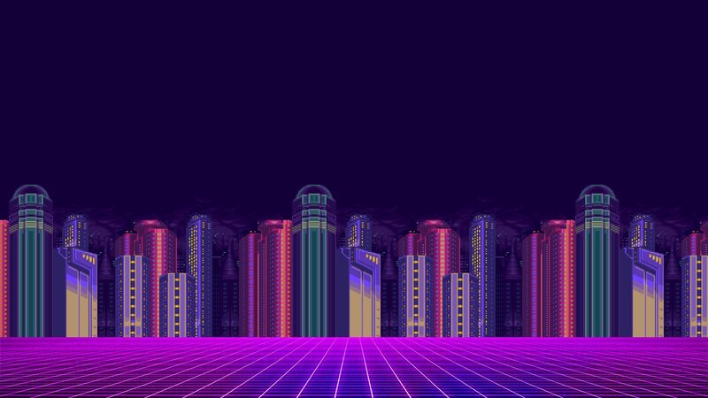 Neon City Skyline — Purple, Futuristic, Night