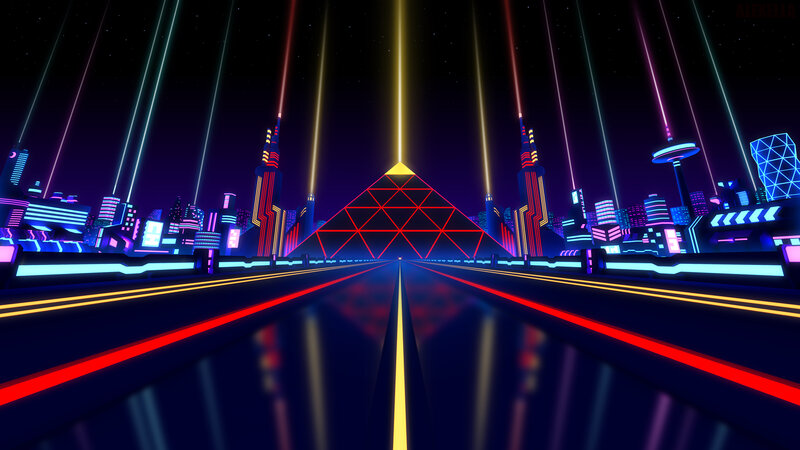 Neon Cityscape at Night — Black