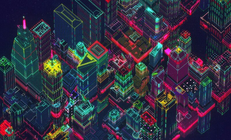 Neon Cityscape at Night — Cyan