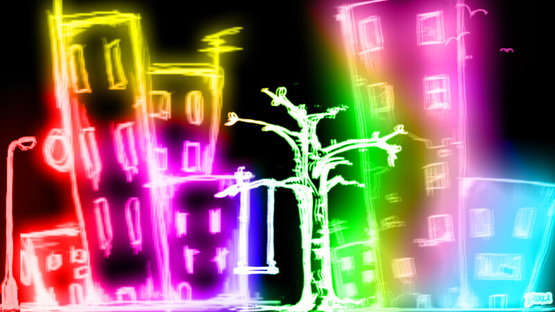 neon cityscape at night