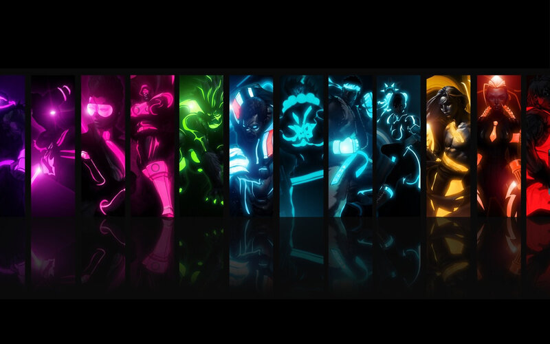 Neon-colored character lineup