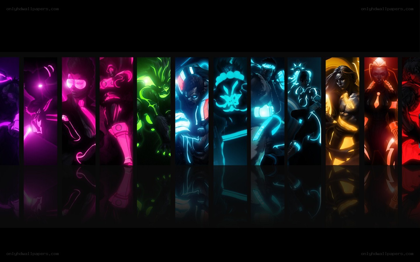 Neon-colored character lineup