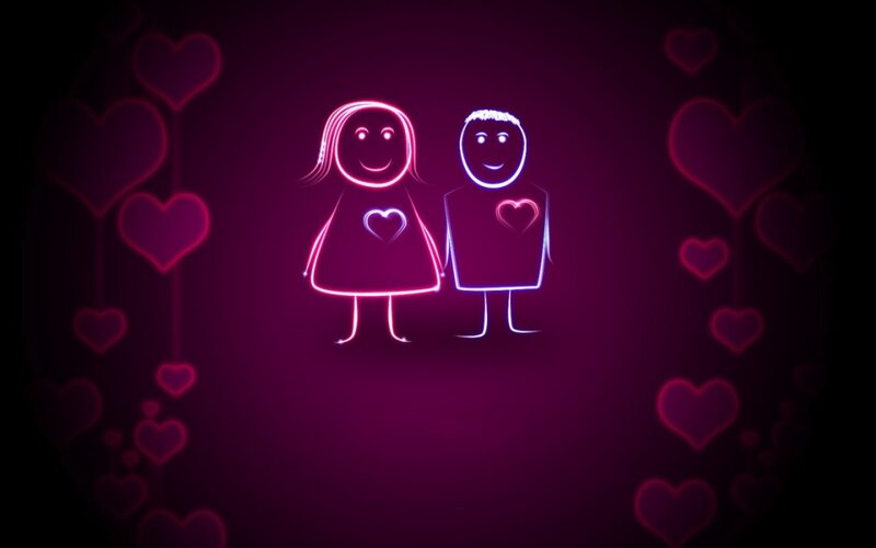 Neon Couple Holding Hands — Purple, Romantic