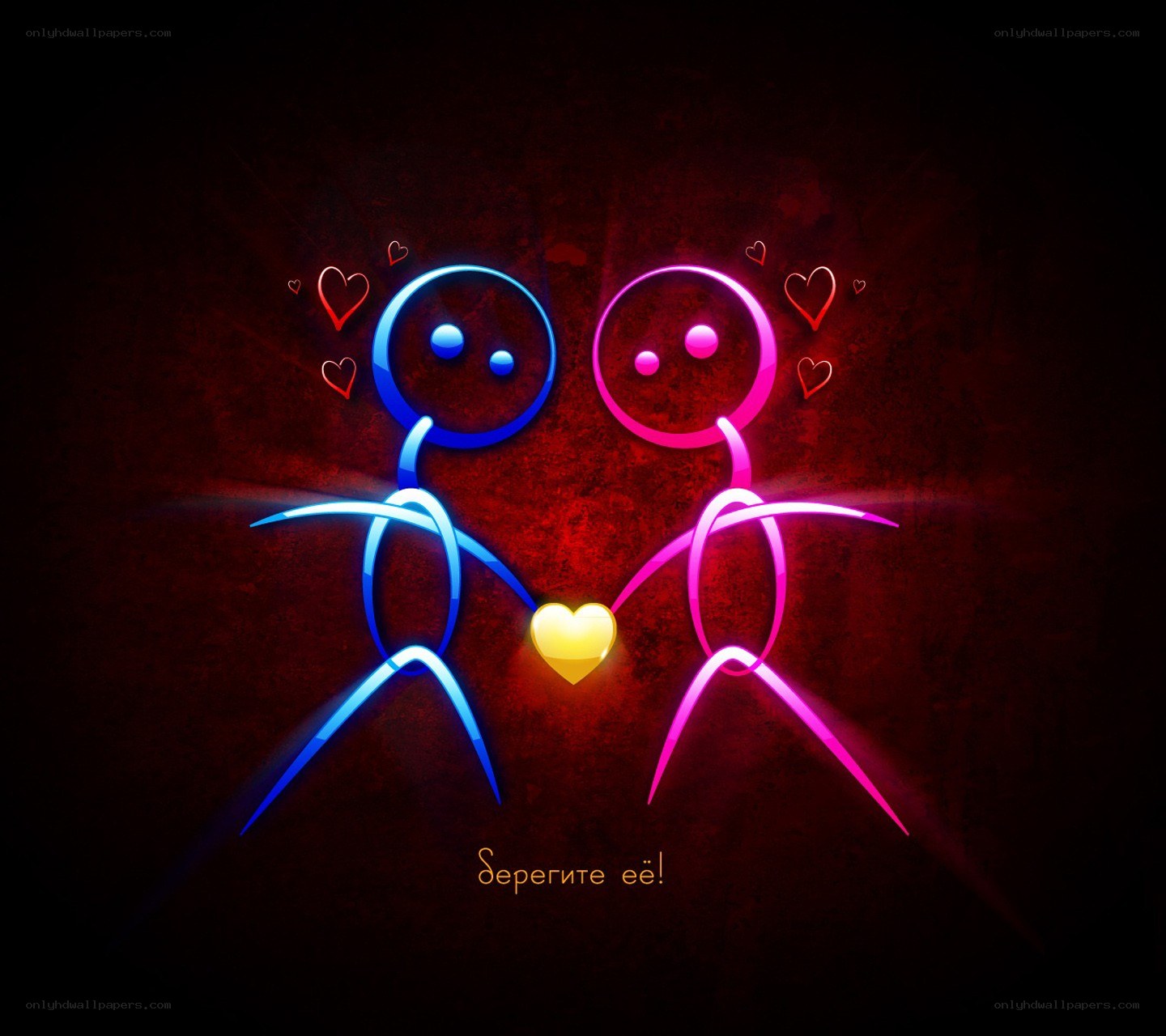 Neon couple holding heart