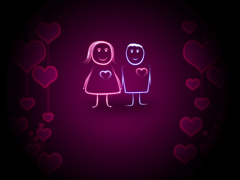 neon couple with hearts