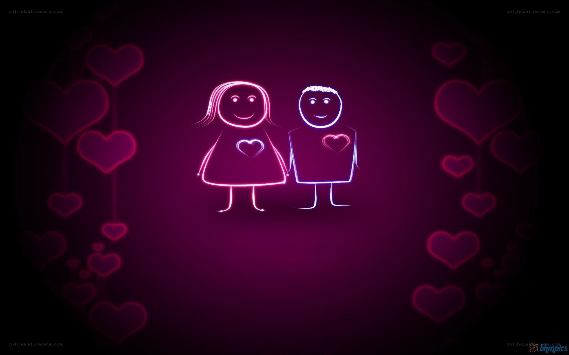 neon couple with hearts