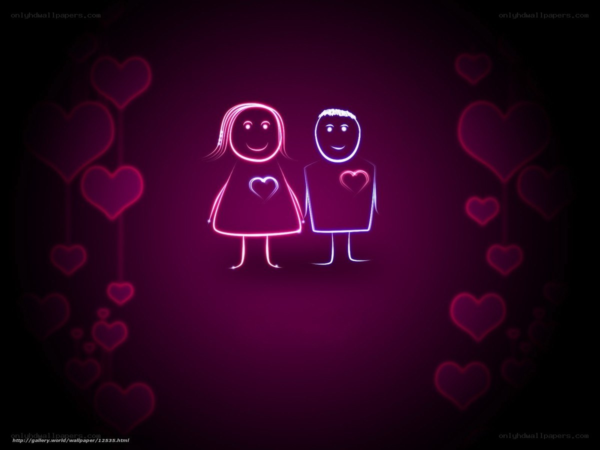 neon couple with hearts