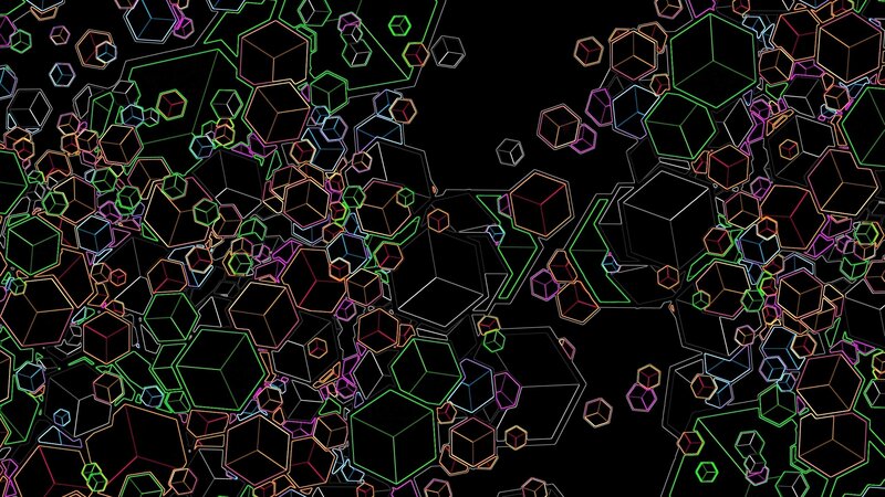 Neon Cubes on Black — Abstract, Digital Art