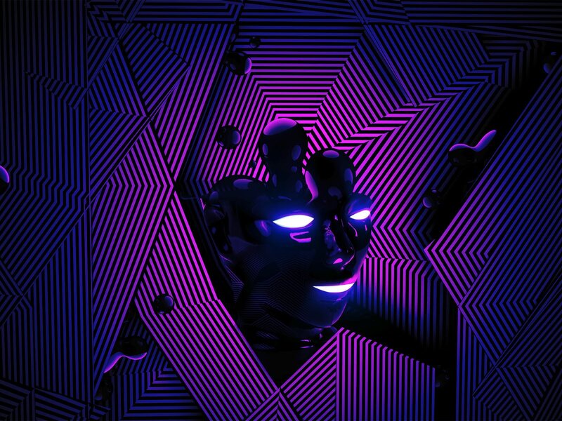 neon cybernetic head