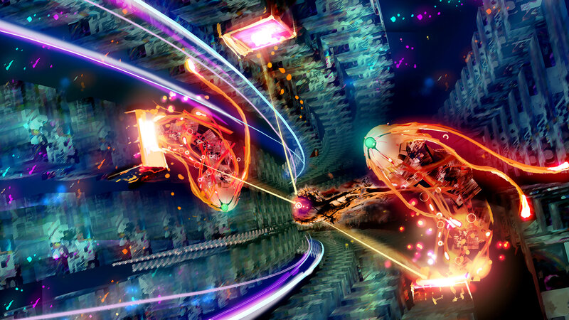 Neon cyberpunk battle scene