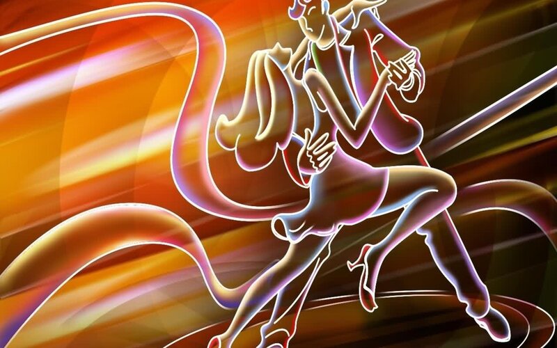 Neon dancing couple illustration