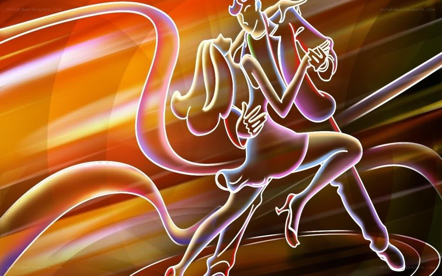 Neon dancing couple illustration