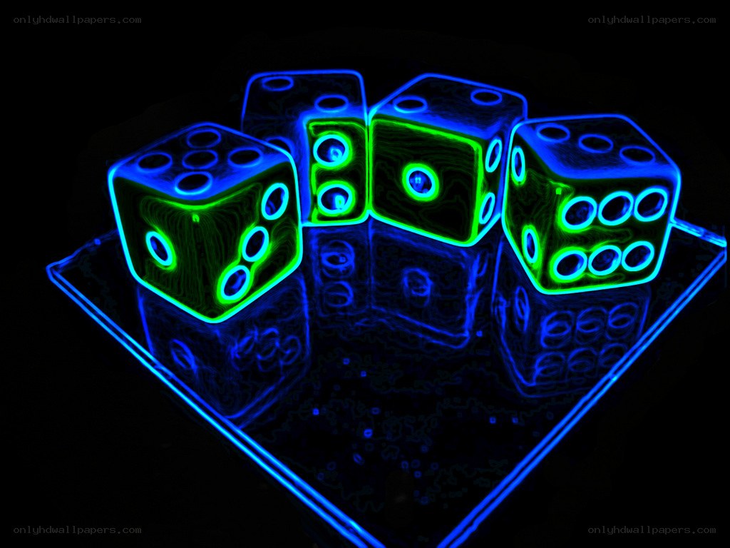 Neon dice on a dark surface