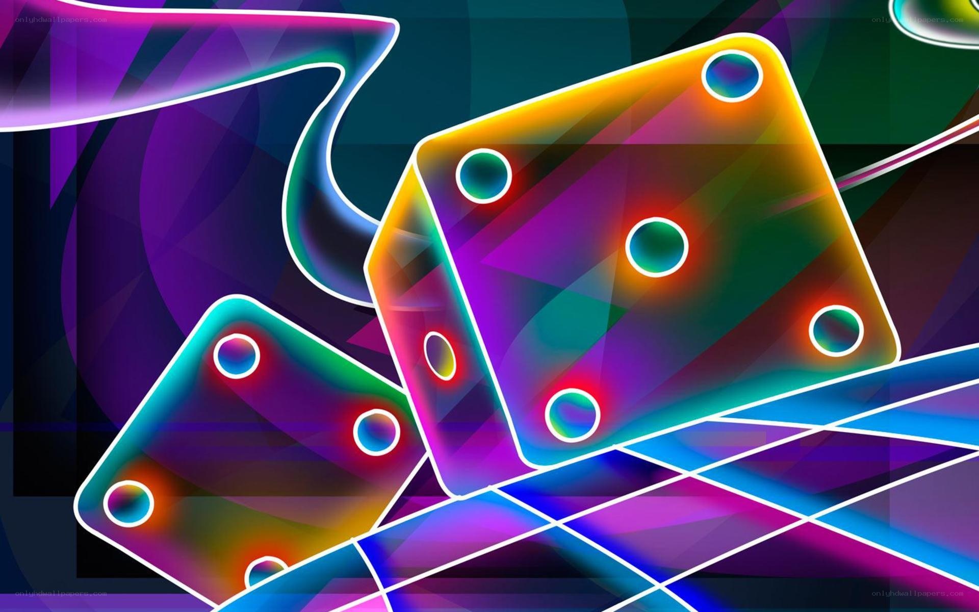 Neon dice on abstract background