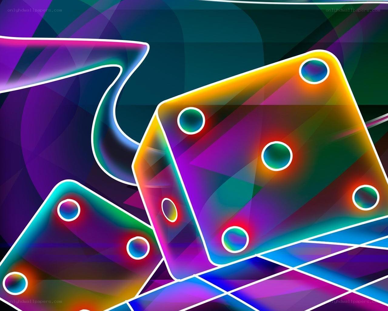 neon dice on abstract background