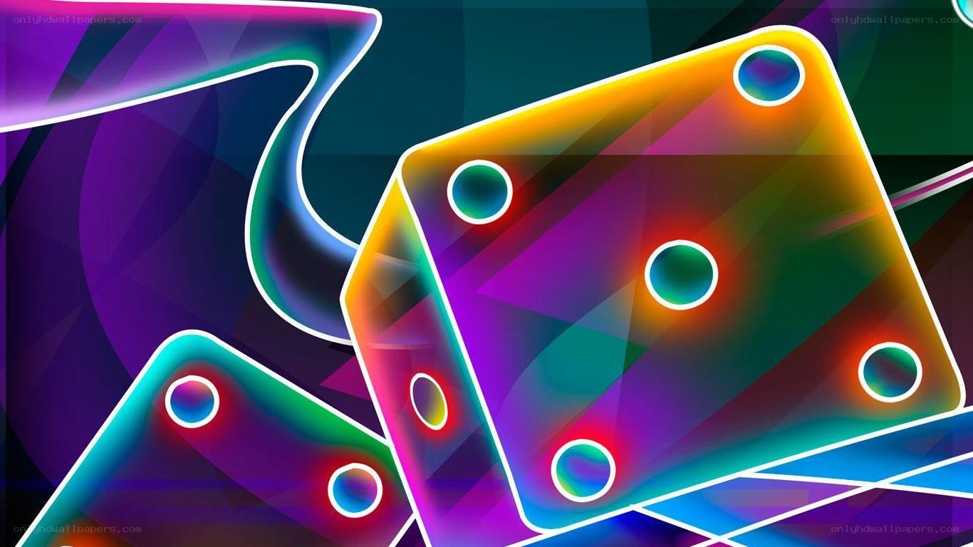 Neon dice on abstract background
