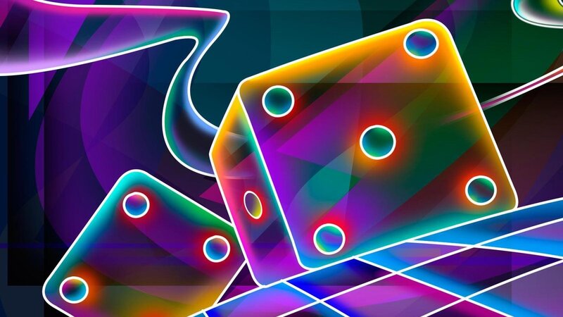 Neon Dice on Grid — Purple, Vibrant, Digital Art