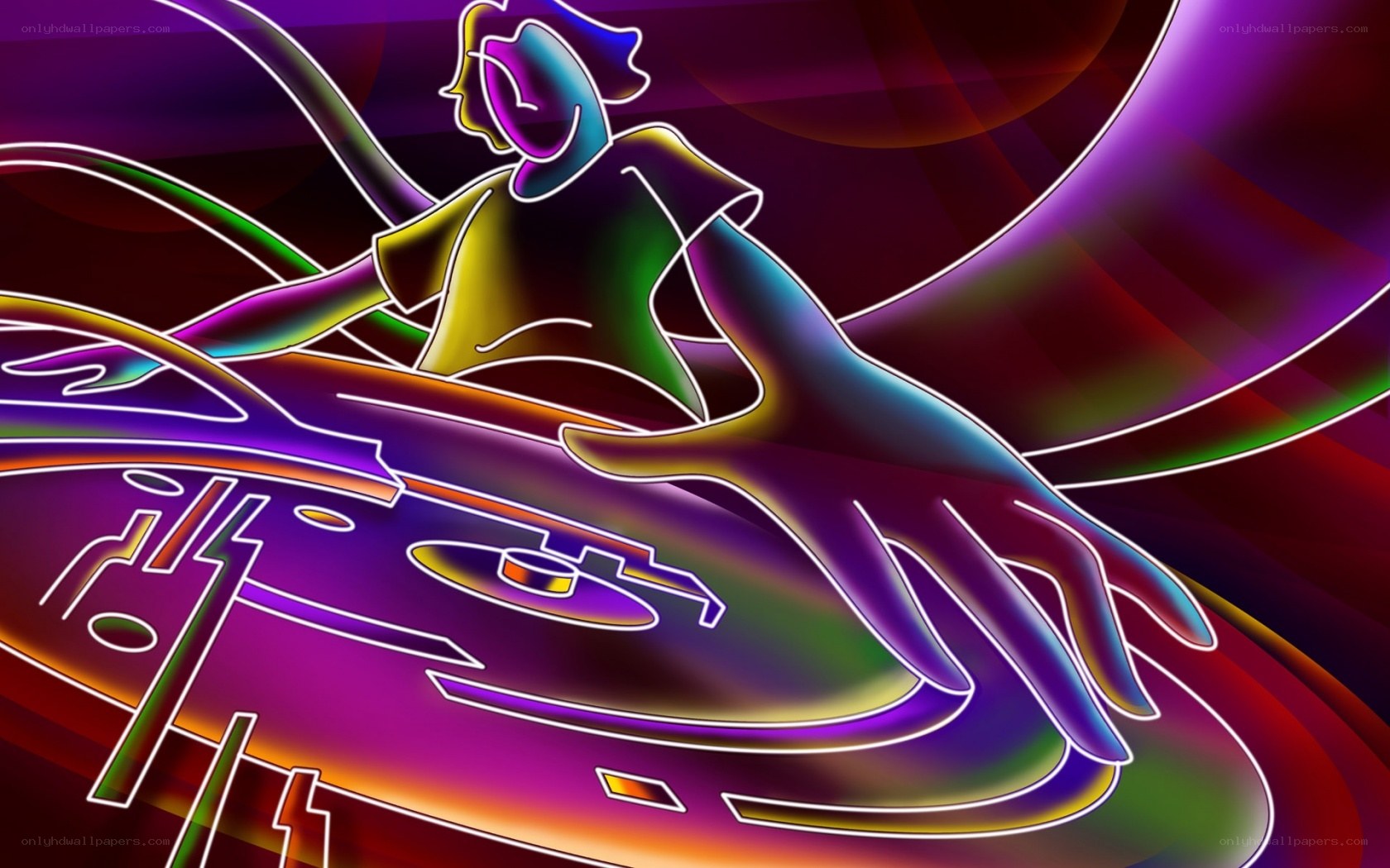 neon DJ at turntable