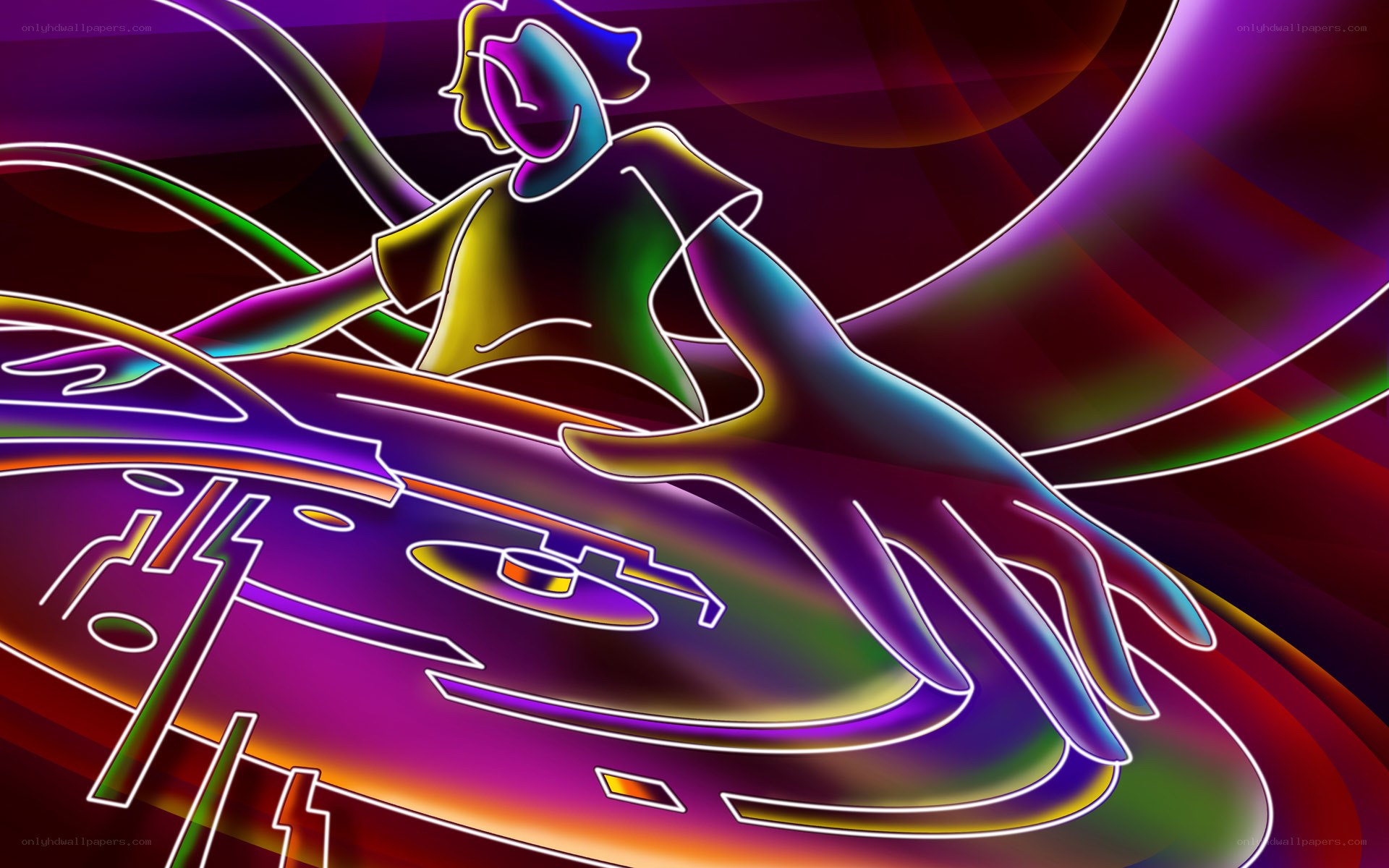 neon dj at turntable