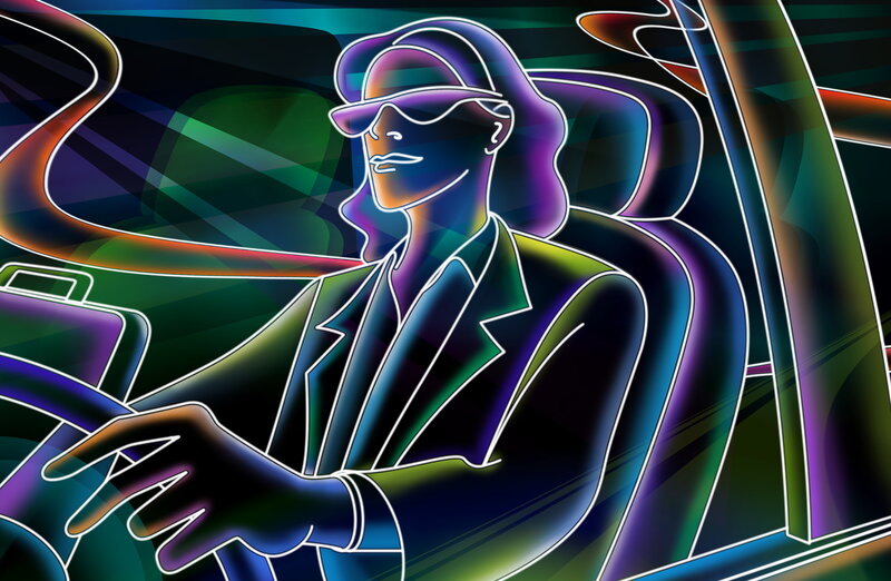 neon driver in a car