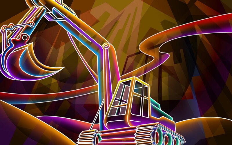 Neon excavator artwork
