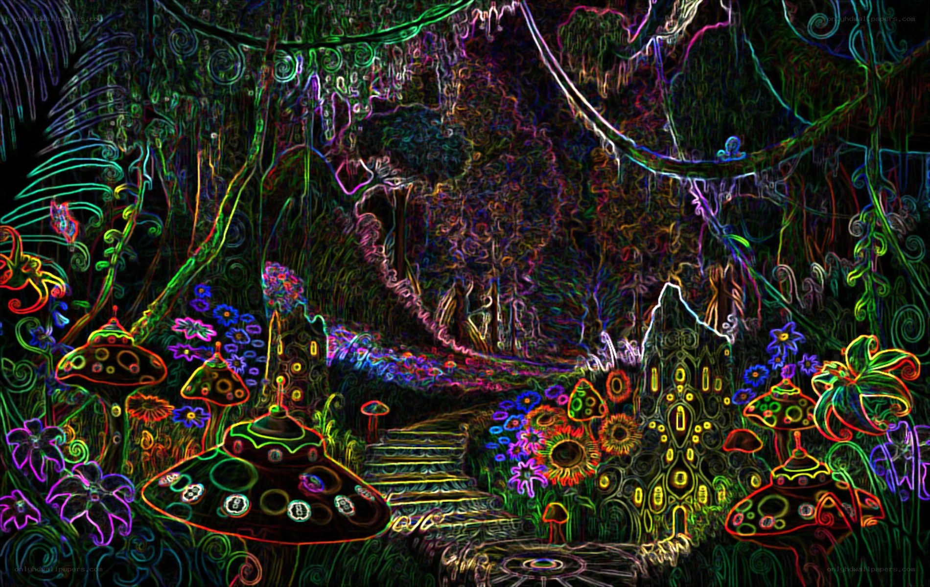 neon fantasy forest scene