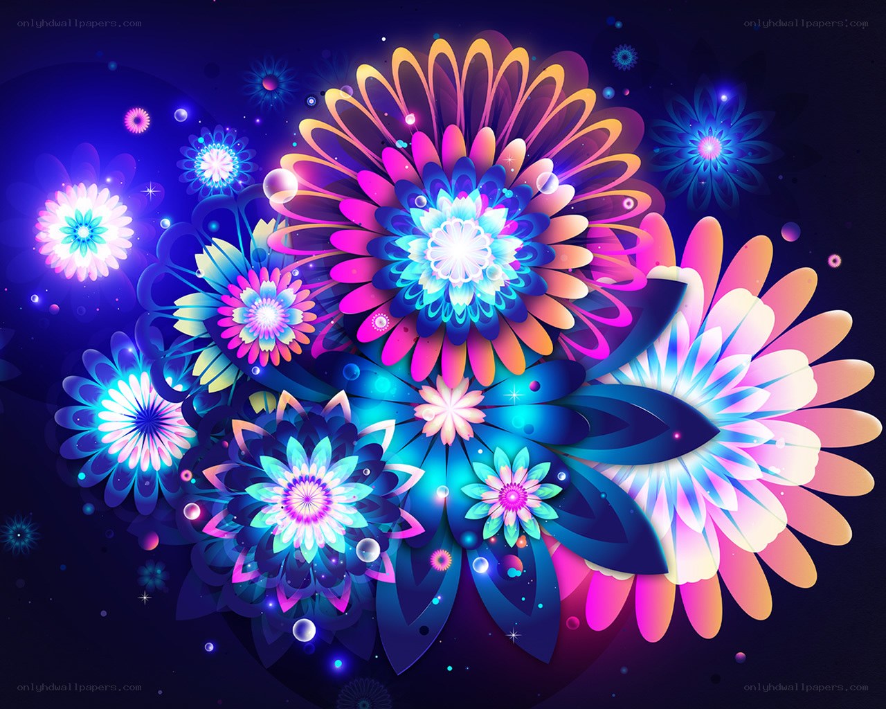 neon floral abstract art