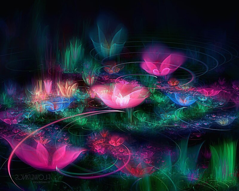 Neon floral fractal art
