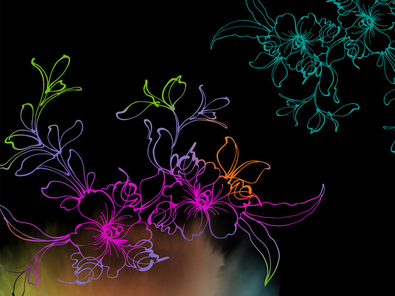 Neon Floral Line Art — Black