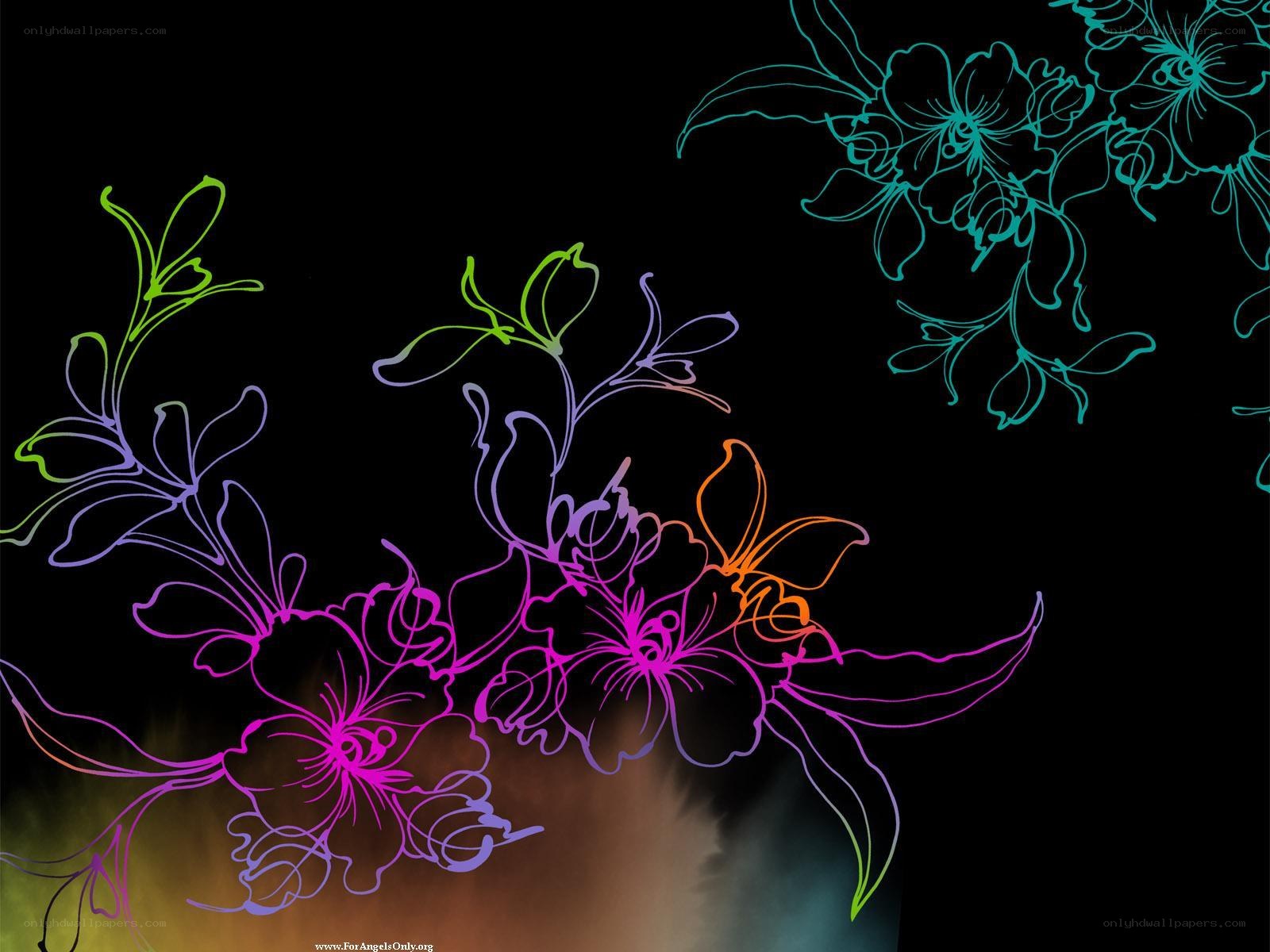 neon floral line art