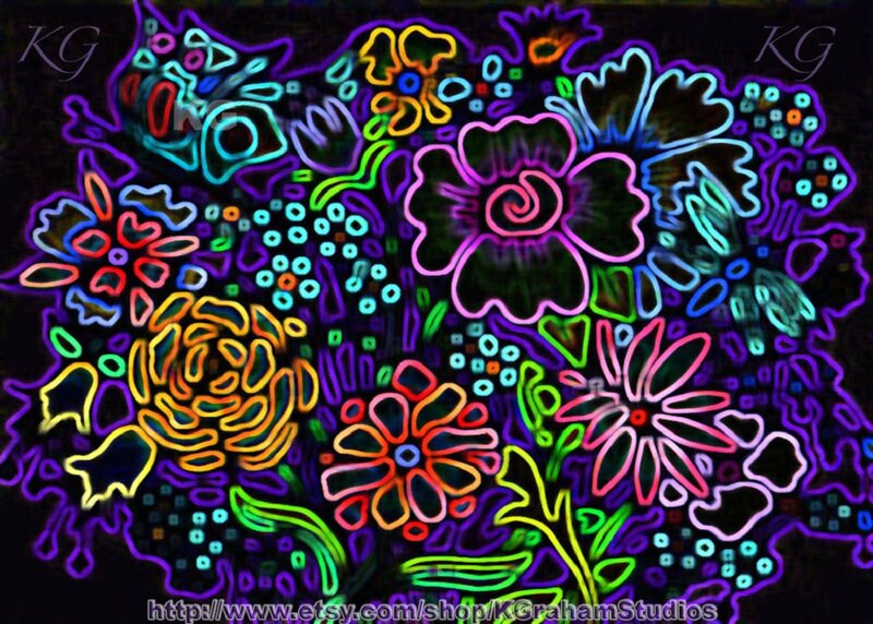 Neon Floral Pattern — Purple