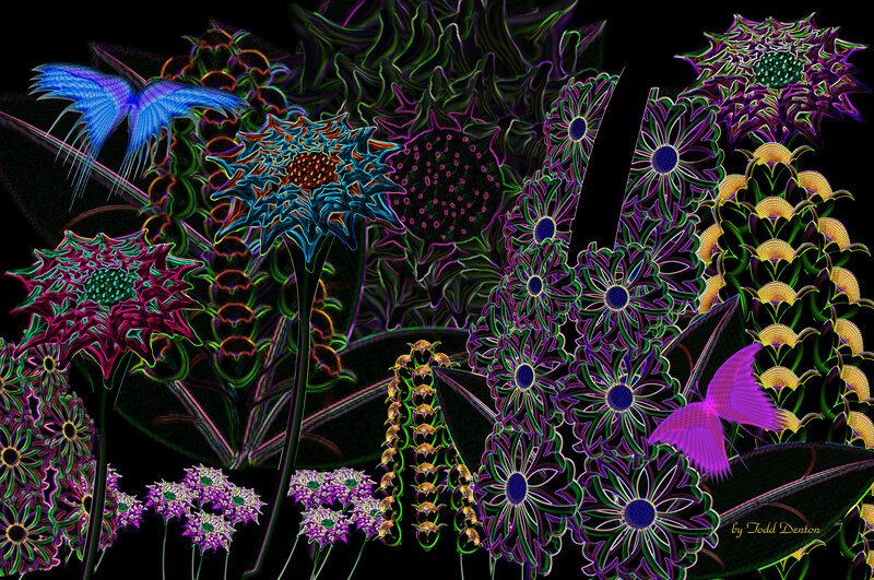 Neon Flowers and Butterflies