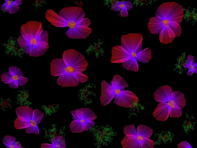 Neon flowers on black background