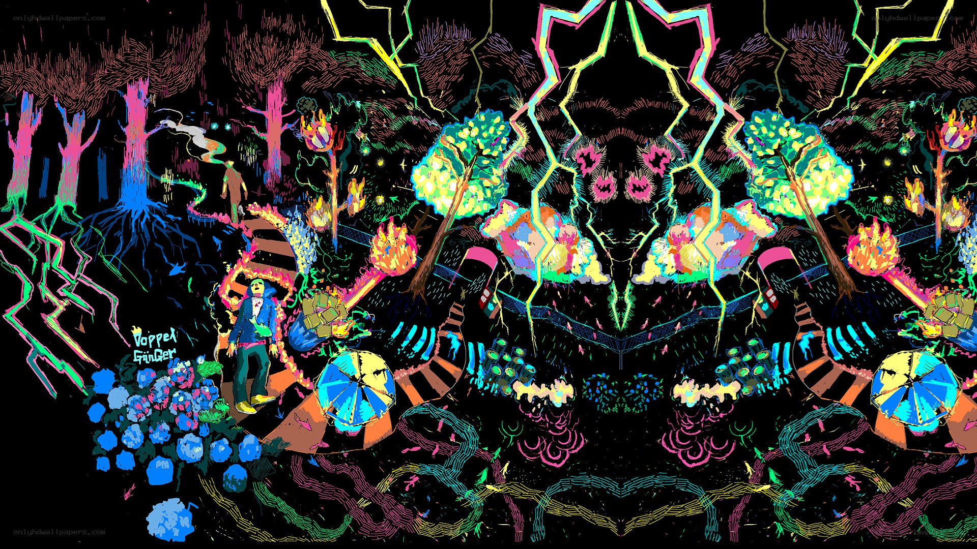 neon forest fantasy scene