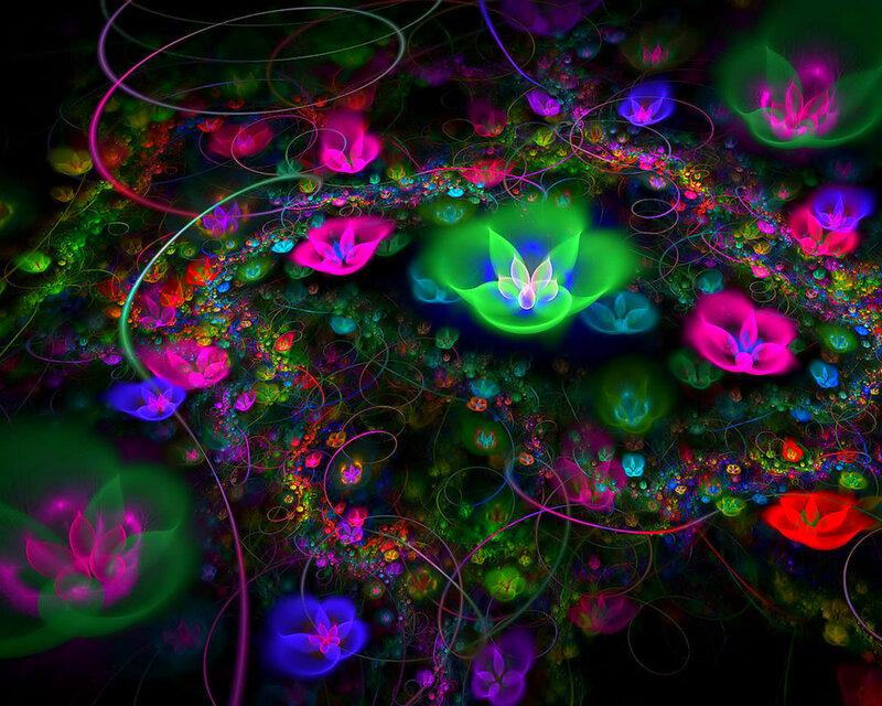 Neon Fractal Flowers — Green