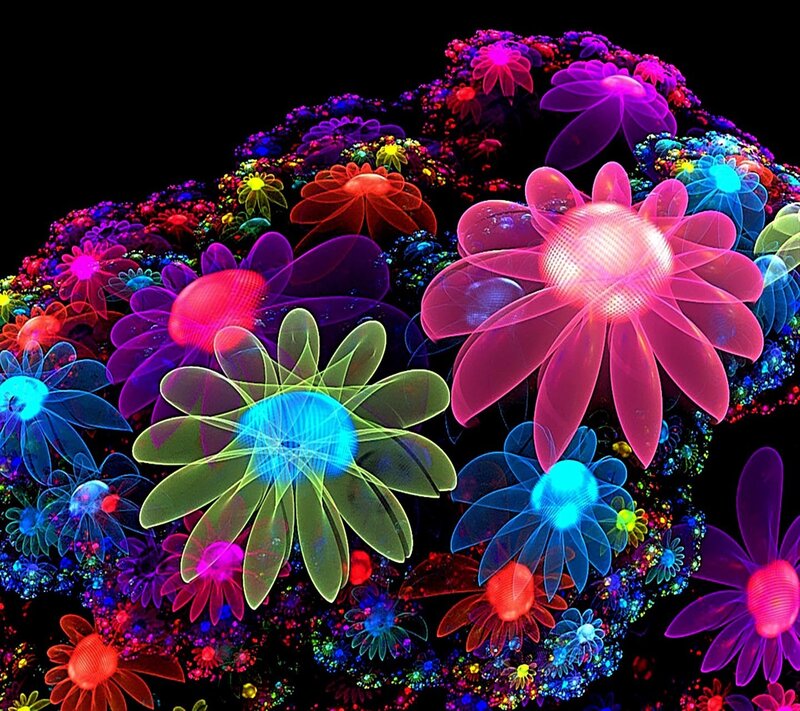 Neon Fractal Flowers — Pink, Vibrant, Night
