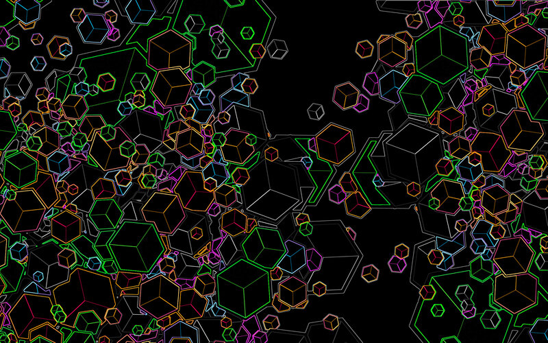 Neon geometric cube pattern