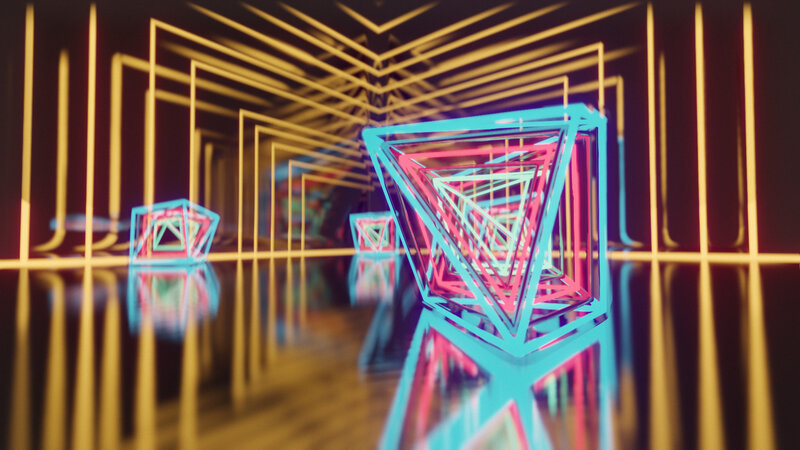 Neon Geometric Cubes — Blue
