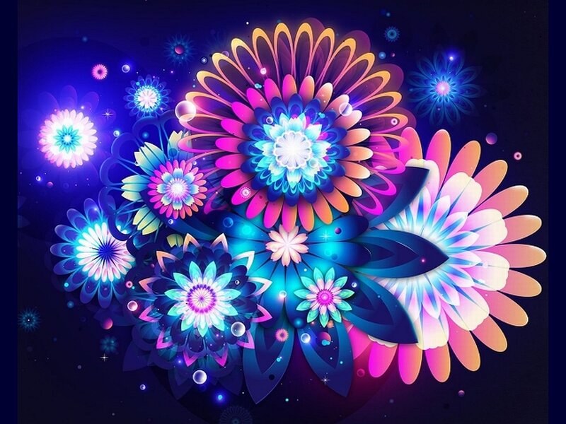 Neon Glowing Flowers — Blue, Vibrant