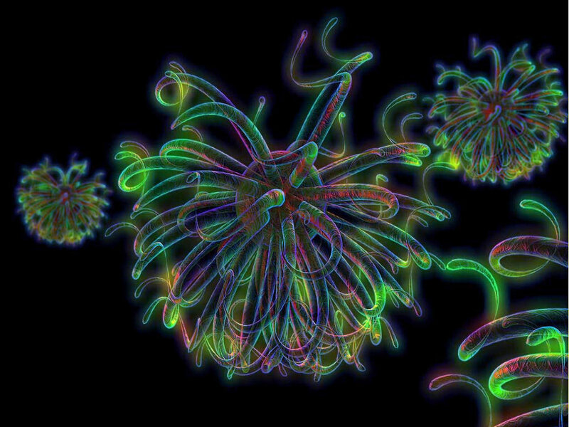 neon glowing microorganisms