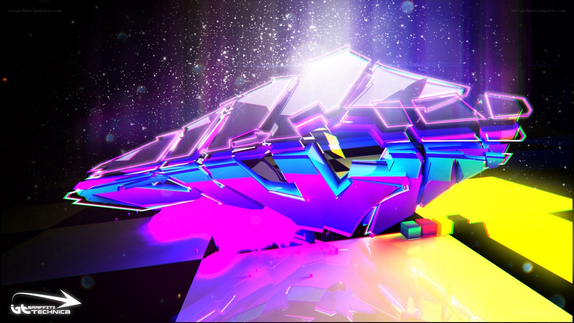 neon graffiti spaceship